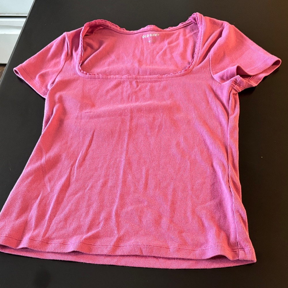 Old Navy Rose Pink Square-Neck Ribbed Short Sleeve Tee